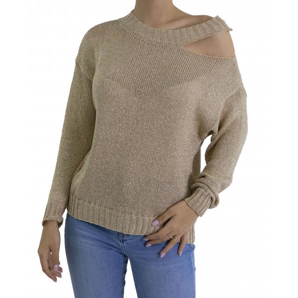 Maglia in lurex con dettaglio sulla spalla 